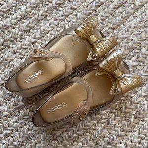 Mini Melissa Gold Glitter Butterfly Bow Mary Jane US 9